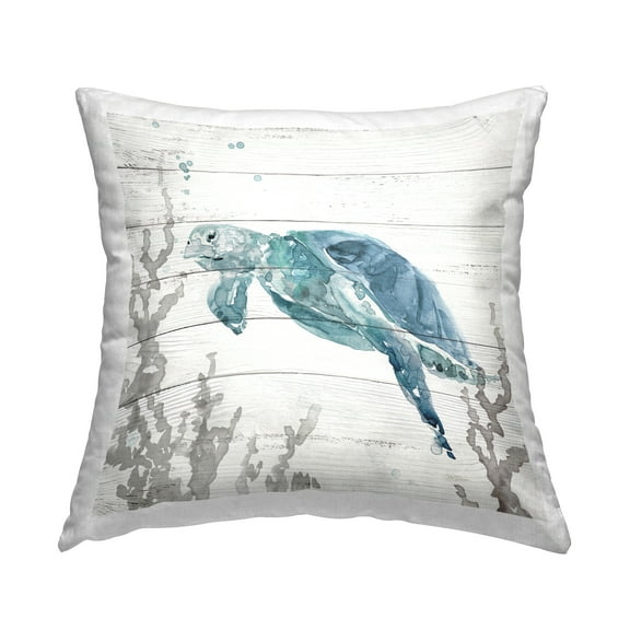 Stupell Industries Turquoise Turtle on Rustic Decorative Printed Throw Pillow Design by Carol Robinson.