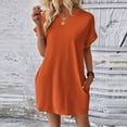 thumbnail image 6 of Nmnitkp Dresses for Women Crew Neck Rolled Cuff T Shirt Dress, Loose Fit Casual Mini Dress with Pockets for Summer Daily Wear & Beach Cover Up Dresses Orange,XL, 6 of 6