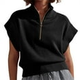 thumbnail image 2 of Short Sleeved Women Stand Collar Half Zipper Casual Knit Vest Tops, 2 of 5