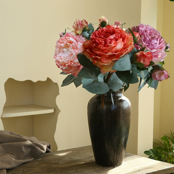 Ramo de peonías artificiales de 55 cm | Decoración de seda realista para el hogar en rosa, morado y rojo | Plena floración, pétalos realistas | Larga duración, bajo mantenimiento | Jarrón, boda