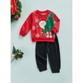 thumbnail image 3 of Toddlers Baby Boy Girl Christmas Outfits Cartoon Dinosaur/Tree Printing Long Sleeve Round Collar Hoodie + Long Pants, 3 of 8