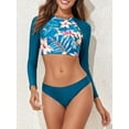 thumbnail image 2 of Biezeib Women Long Sleeve Swimsuit Rash Guard Floral Print Swim Shirt Crop Swim Tops with Shorts 2 Piece Bathing Suits, 2 of 6