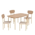 thumbnail image 6 of UHOMEPRO Dining Table Set for 4, Farmhouse Kitchen Table Set with 4 Fabric Upholstered Chairs, Curved Table Design, Dining Room Table Set for Dining Room, Kitchen and Apartment, Natural+Beige, 6 of 7