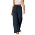 thumbnail image 3 of Women's High Waist Elastic Rayon Wide Leg Pants Casual Flowing Beach Trousers With Side Pockets Loose Breathable Summer Relaxed Fit, 3 of 9