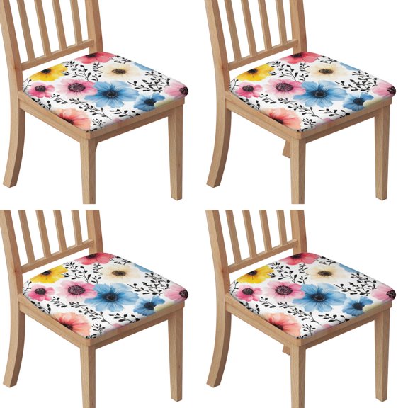 Pioneer Flower Seat Covers for Dining Room Chairs Set Of 4,Stretch Printed Washable Chair Seat Cover with Elastic Ties and Button,Removable Waterproof Couch Cushion Covers