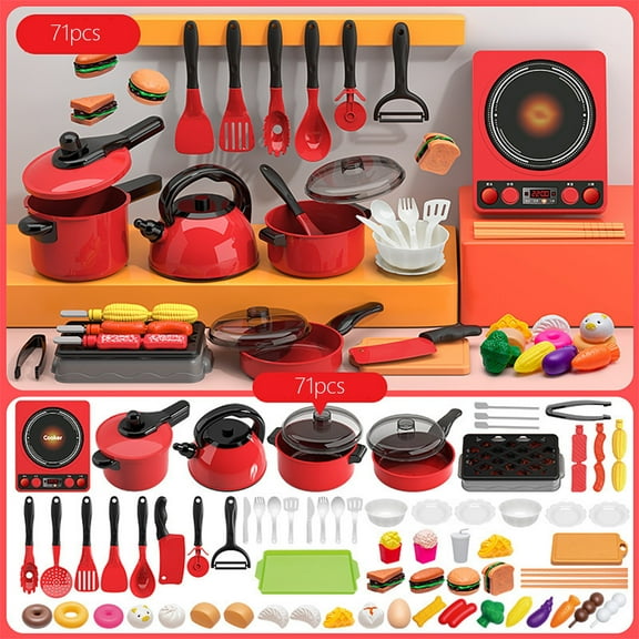 RXIRUCGD Interactive Role Play Kitchen Set with Simulated Induction Cooktop - Educational Cooking Play Accessories for Creative Skill Development