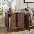thumbnail image 2 of Fluted Nightstand with Charging Station, Mid Century Modern Bedside Table with Drawers and Shelves, Sliding Doors Nightstands, Wood Night Stand for Bedroom, End Table with Charging Station, Walnut, 2 of 8