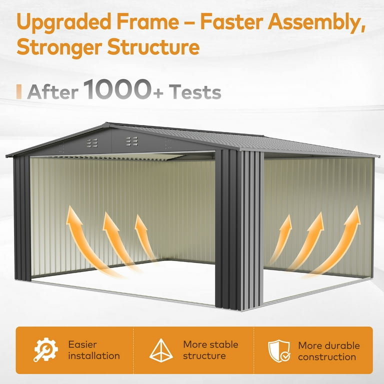 EasyHawk 14 ft x 12 ft Heavy-Duty Steel Metal Outdoor Storage Shed