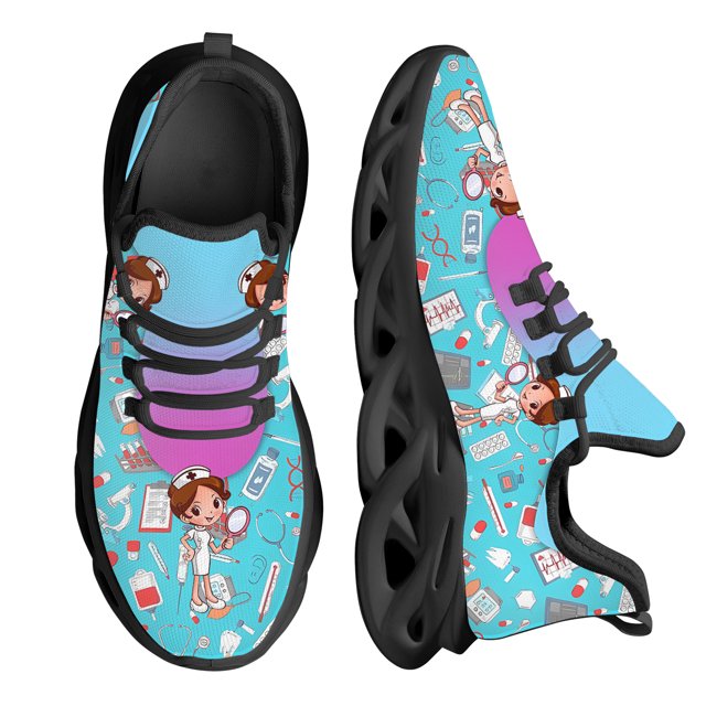 Zapatillas de deporte de malla suave con diseño de enfermera para mujer, ligeras, de talla grande, cómodas, con plataforma y cordones.