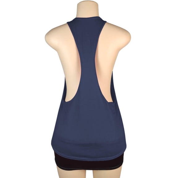 Wenini Women's Tank Tops Backless Racerback Sleeveless Solid Casual Loose Summer High Neck Tops Workout, Navy M
