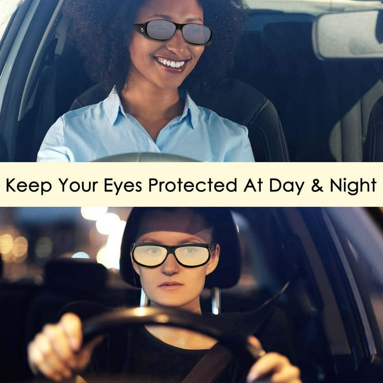 Aochakimg HD Day Night Driving Glasses Wraparound Sunglasses for Men Women Anti Glare Polarized Wraparounds Adult Unisex Size Small Black