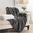 thumbnail image 6 of JERFIT Faux Fur & Velvet Plush Throw Blanket, Ultra Soft Cozy Fluffy Bedroom Decor, Luxurious Basketweave Grey Polyester Blanket for Couch, Sofa, Dorm, 6 of 7