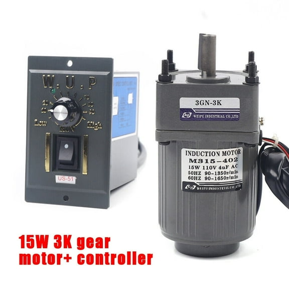 110V AC Gear Motor Electric   Variable Speed Controller 1:3 0-450 RPM 15W Motor