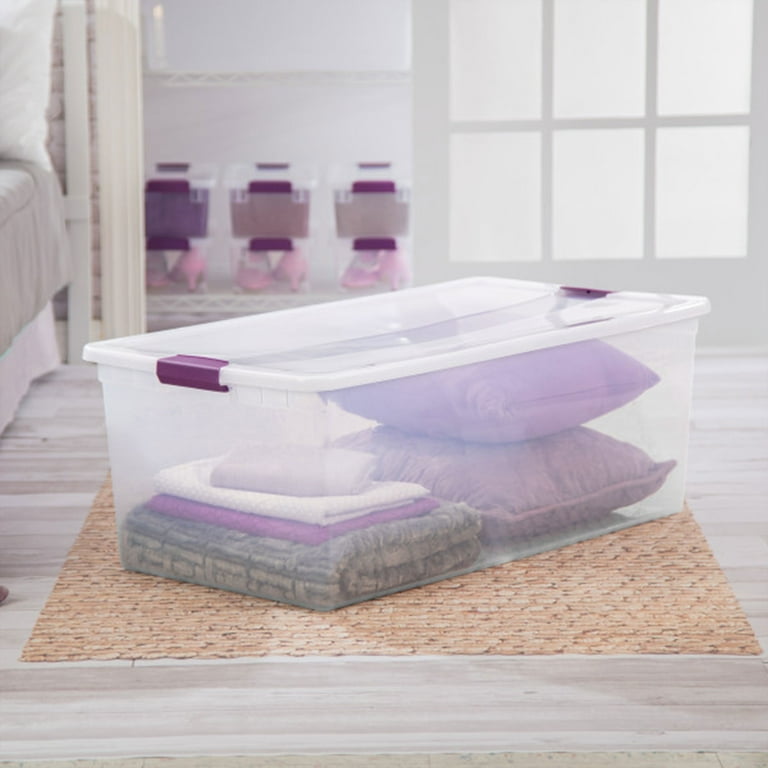 Sterilite 110 Qt Clear Storage totes, Stackable Plastic Bin, Latch