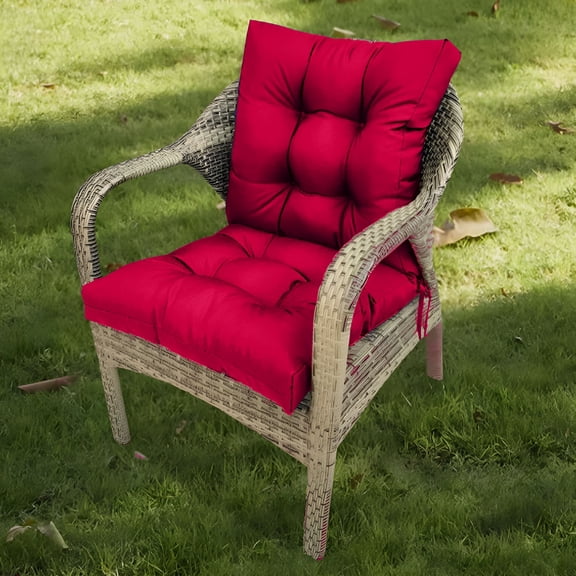 XIBUFE 20" Red Outdoor Chair Cushions Set of 2, Waterproof Tufted Patio Seat Pads with Ties for Rocking Chair & Garden Bench