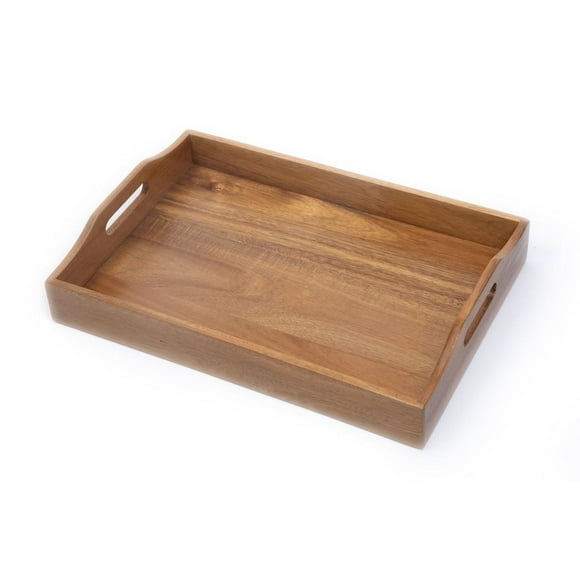 Home Trends Acacia Wood Squary Tray, 16.92 x 11.73 x 3.07inch, Natural Acacia Wood