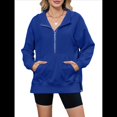 thumbnail image 1 of Suéter Holgado de Larga con Capucha y Bolsillos con Cremallera para Mujer, Otoño e Invierno Azul Oscuro M, 1 of 10