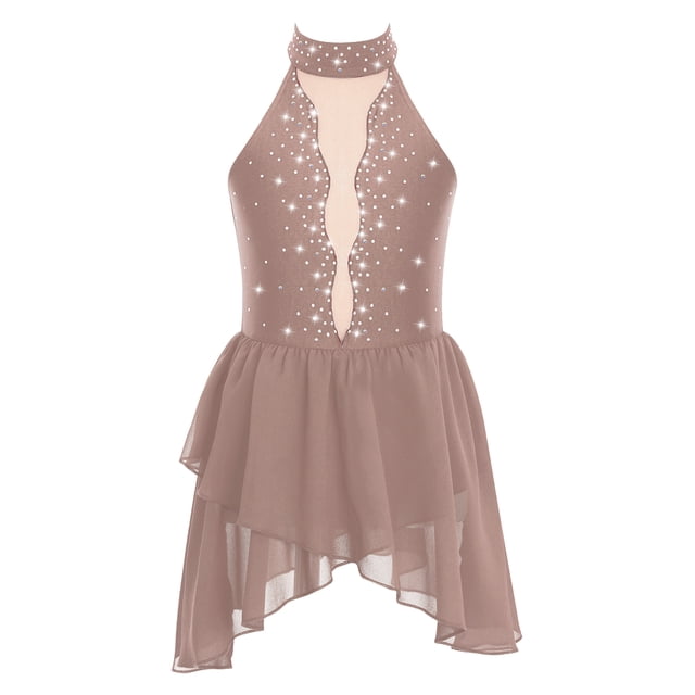 Miaeowve Robe de Danse Lyrique Moderne Contemporaine Sans Manches pour Filles, Robe de Ballet Dos Nu, Rose Poussiéreux 14