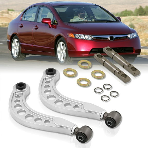 AJP Distributors Rear Upper Suspension Adjustable Aluminum Control Arms Camber Kit Polyurethane Bushings Silver Compatible/Replacement For Honda Civic 2006 2007 2008 2009 2010 2011 2012 2013 2014 2015