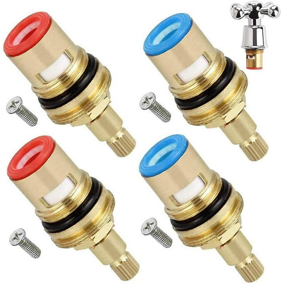 4 Pieces Brass Ceramic Disc Faucet, Replacement Ceramic Cartridge, Universal Ceramic Brass Cartridges Kitchen Faucet Tap(red, Blue)