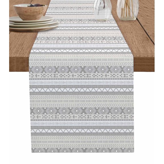 Hokiten Table Runners 48 Inches Long Dress Scarves, Boho Stripes Farmhouse Kitchen/Dining Table Runner, Short Coffee Tablerunners, Abstract Polka Dot Rustic Tribal Patterns 13x48 Inch