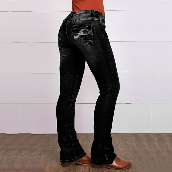 Womens Jeans Straight Leg Bootcut Stretchy Curvy Curvy Comfortable Casual Lightweight Jeans Black S