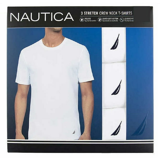 kom verwarring Bakkerij Nautica T-Shirt Tagless Crew Neck Stretch Super Soft Cotton White 3 Pair,  Medium - Walmart.com