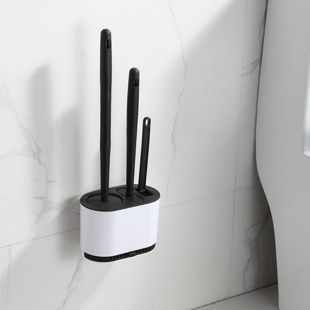 Cepillo de inodoro de silicona con cerdas flexibles, cepillo de inodoro de limpieza profunda de pie y montado en la pared, cepillo de inodoro múltiple para baño, tres cepillos de inodoro