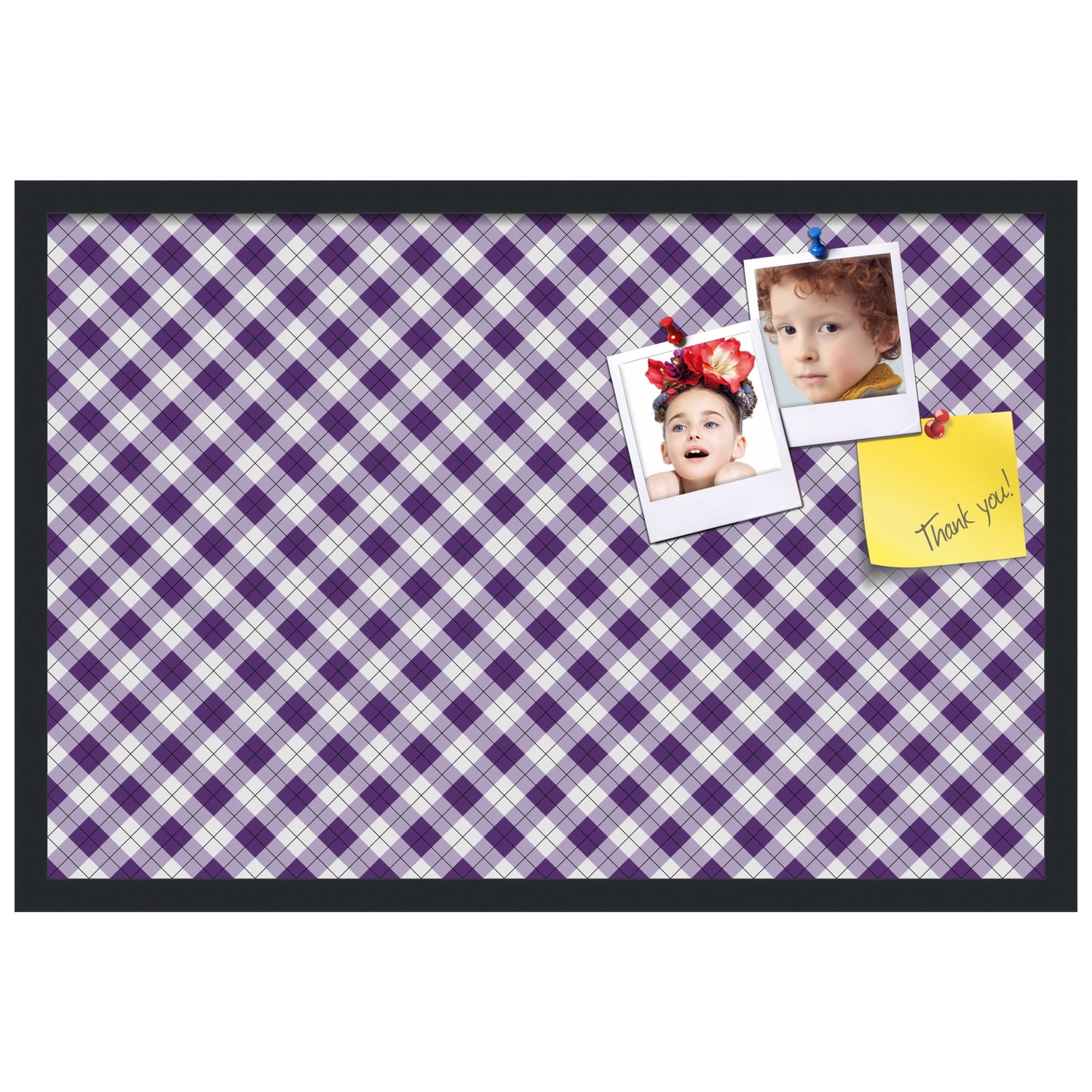 PinPix ArtToFrames 28x18 Custom Cork Bulletin Board Argyle Purple   Poster Board Has a Fabric Style Canvas Finish, Framed in Satin Black (PinPix-633)