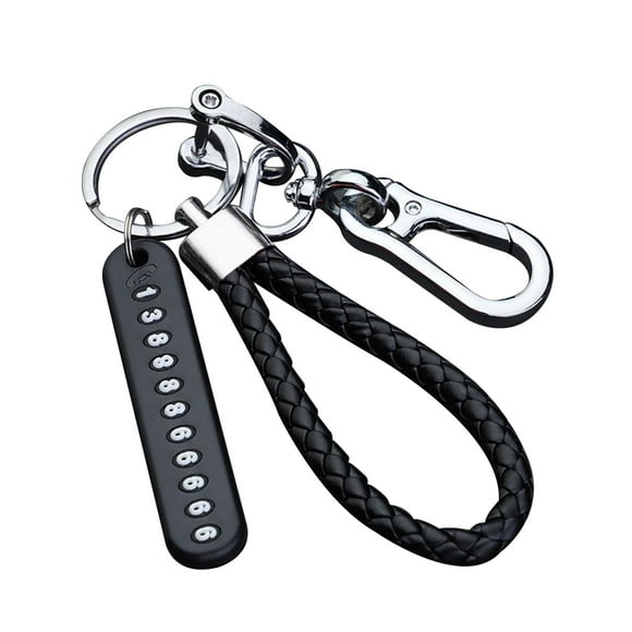 Baodh Car Key Keyring Anti-lost Car Phone Number car phone number keyring Steel Buckle Keychain with Braided Rope, Black Rope, Silver Buckle