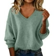 thumbnail image 2 of Women's Garter Stitch Sweaters V-neck Lightweight Long Sleeve Pullover Sweater, 2 of 6