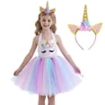 thumbnail image 2 of Jurebecia Princess Unicorn Costume for Girls Tutu Halloween Dress with Headband for Birthday Party Children's Day White 4-5 Years, 2 of 11