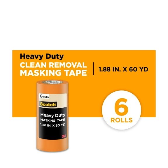 Scotch Heavy Duty Masking Tape, 1.88 in x 60.1 yd, Orange, 6 Rolls