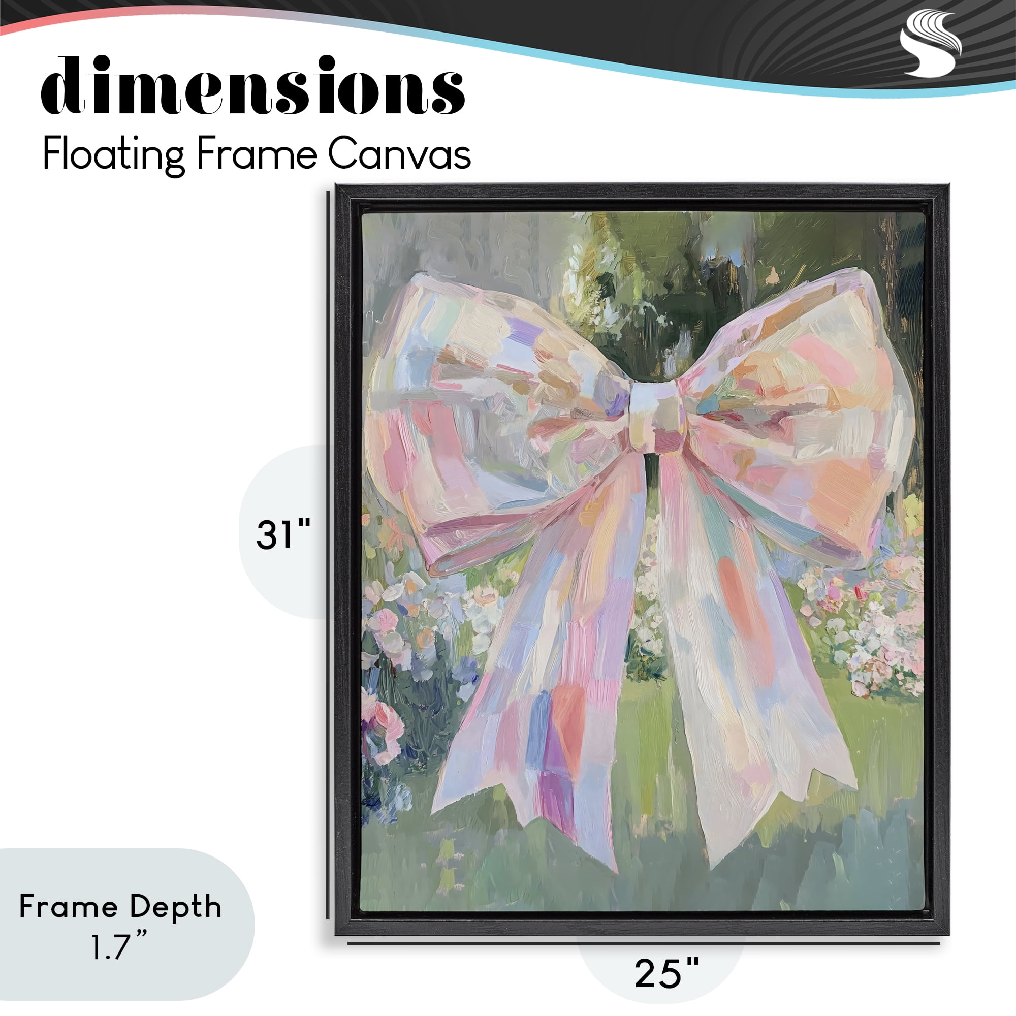 Stupell Industries Iridescent Pink Bow in Garden Black Framed Floater Canvas Wall Art, design by The Prints Vibe