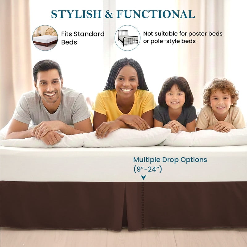 King Tailored Style Bed Skirt, 16" Drop Length, Soft 100% Microfiber, Quadruple Pleated Tailored Design, Hotel Quality, Chocolate Solid