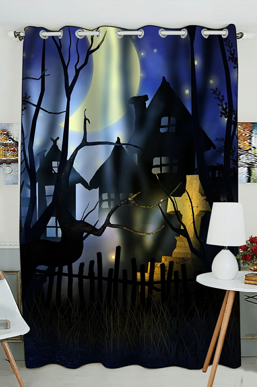 ECZJNT Premade Halloween Blackout Window Curtain Drapery Panels 52x84