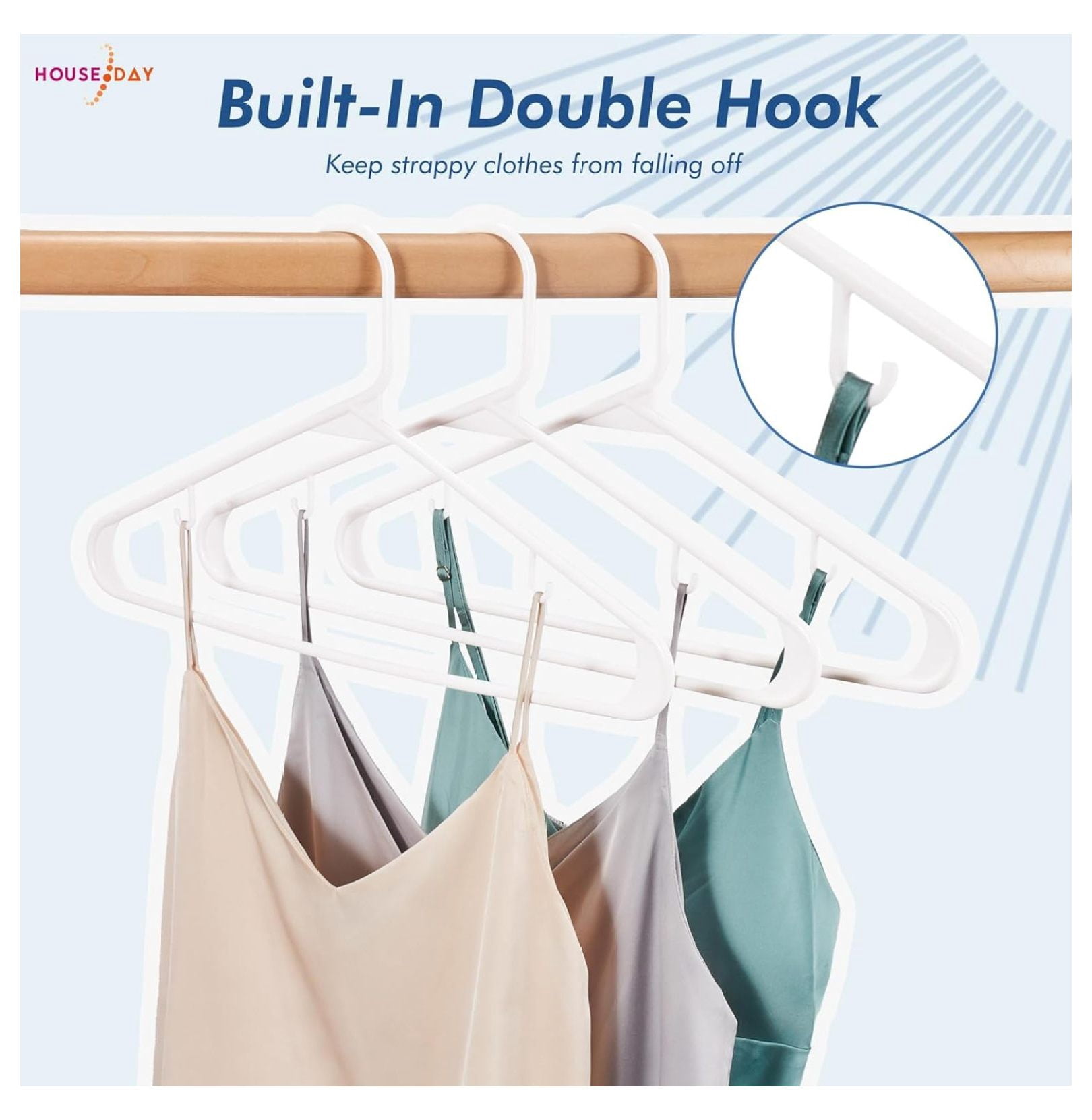 White Plastic Hangers 100 Pack, Plastic Clothes Hangers with Built-in , Durable and Strong Coat Hangers for Closet, Space Saving Clothing Hanger for Shirts, Coats, Skirt, Dress