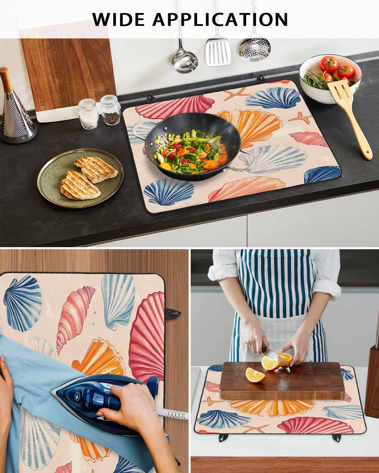 nqOlkjepod Large Induction Cooktop Protector Mat 24"x21", Orange Blue Pink Coastal Stove Top Covers for Electric Stove, Summer Nautical Shell Beach Stove Burner Cover Mats, Glass Top Stove Cover