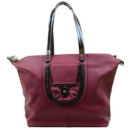 Fourever Funky - Burgundy Vegan Faux Leather Large School Tote Bag Purse - mediakits.theygsgroup.com