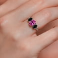 thumbnail image 4 of Gem Stone King 10K White Gold Pink Created Sapphire Black Onyx and White Lab Grown Diamond 3 Stone Engagement Ring for Women (2.49 Cttw, Gemstone Birthstone, Available in Size 5, 6, 7, 8, 9), 4 of 5
