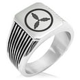 thumbnail image 1 of Stainless Steel Yamaouchi Samurai Crest Needle Stripe Pattern Biker Style Polished Ring, 1 of 1