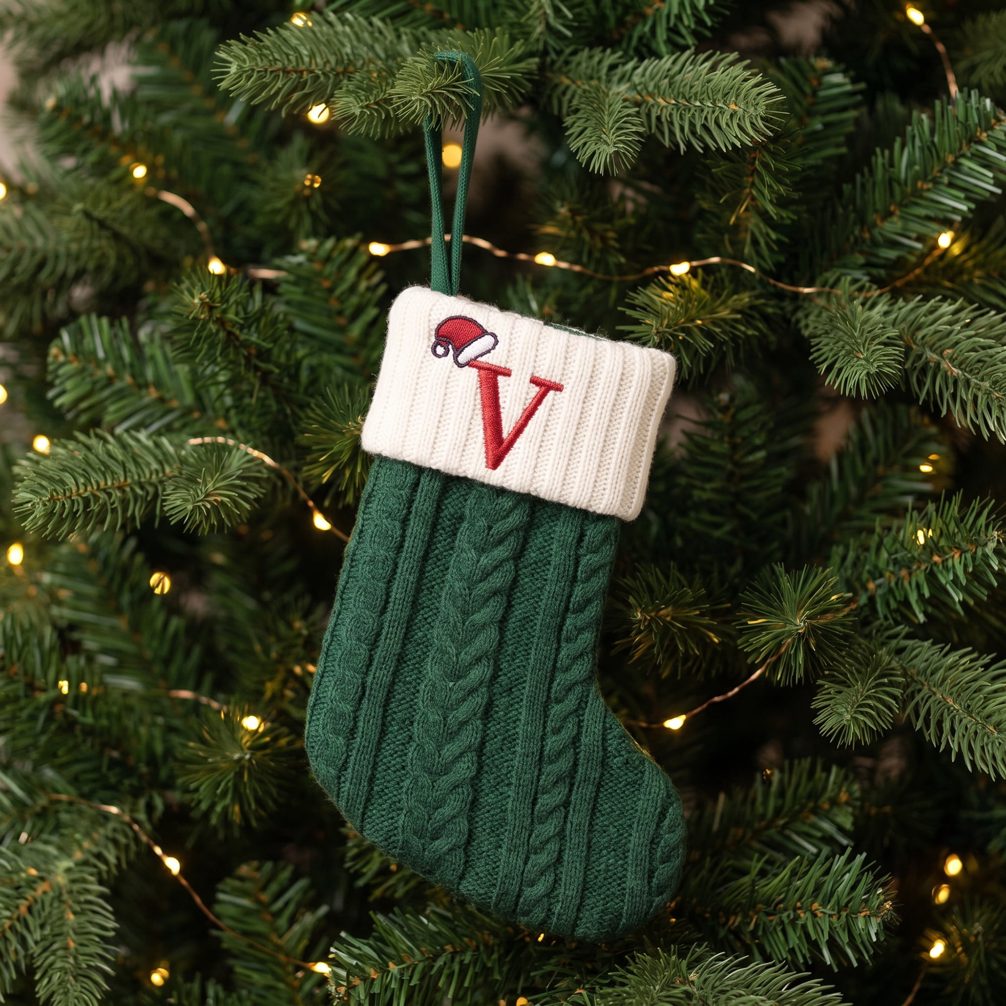 Unique Bargains Christmas Luxury Grand Hearth Accent Stocking Green Letter V 8"