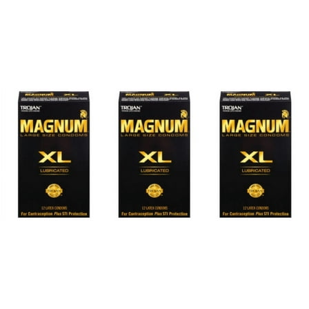 TROJAN Magnum XL Lubricated Premium Latex Condoms 12 Each (Pack of 3)