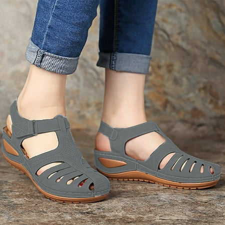 

FAKKDUK Womens Comfy Orthotic Sandal Anti-Slip Breathable Arch Support Platform Wedge Sandal Trendy Sandals Outdoor Sandals Women Comfortable Sandals For Women 3&Gray
