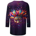 thumbnail image 5 of Ounisa 2025 Womens 3/4 Sleeve Tops Mardi Gras Outfit for Women Fashion Round Neck Clothes Mardi Gras Mask Printed Color Block Blouse, 5 of 7