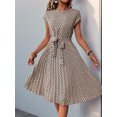 thumbnail image 3 of EASYBRA Pleated Dress Geometric Print Round Neck Short Sleeve Casual Beach Vacation Travel Dress Mid Length Pleated Skirt S–XL Multiple Colors, 3 of 7
