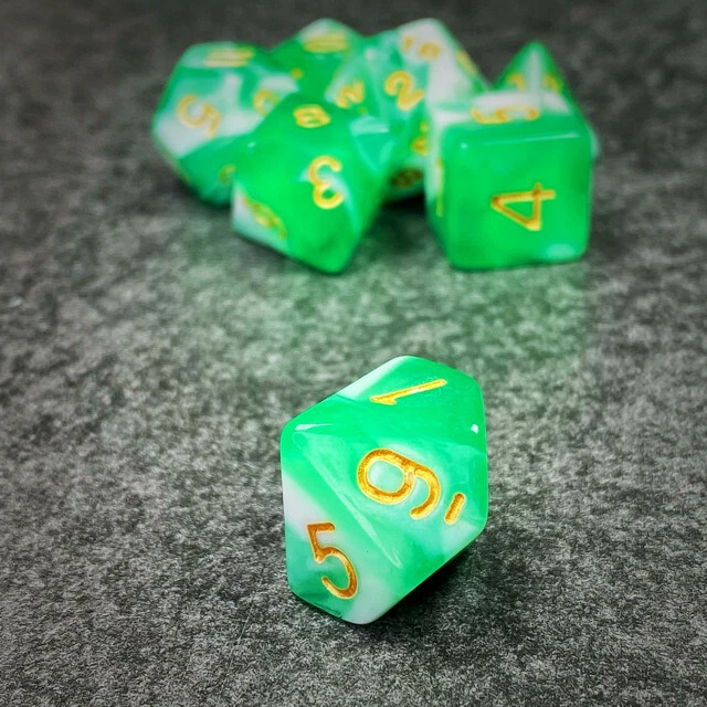Sage'S Stones - Green/Wht Acrylic Polyhedral Dice Set Games Dnd Dungeons Dragons