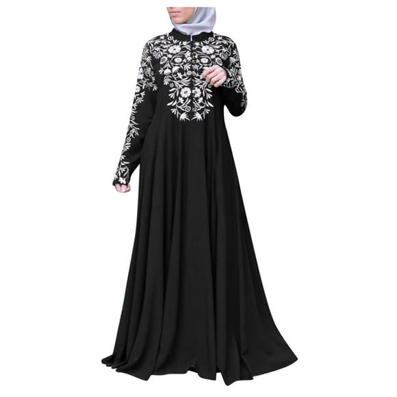 Pompotops Women Muslim Dress Kaftan Arab Jilbab Abaya Islamic Lace Stitching Maxi Dress