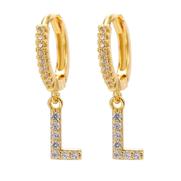 Xihbxyly Pendientes Delicados, Aros con Iniciales de Diamantes de Imitación Brillantes, Diseño de Letras Del Alfabeto Chapadas En Oro, Accesorio Elegante para Cualquier Atuendo, Ocasiones Especiales,