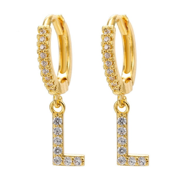 LSLJS Dainty Gold Plated Initial Hoop Earrings Letter Alphabet Dangle Earrings Fashion Sparkly Rhinestone Letter Initial Pendant Drop Earrings for Women Valent